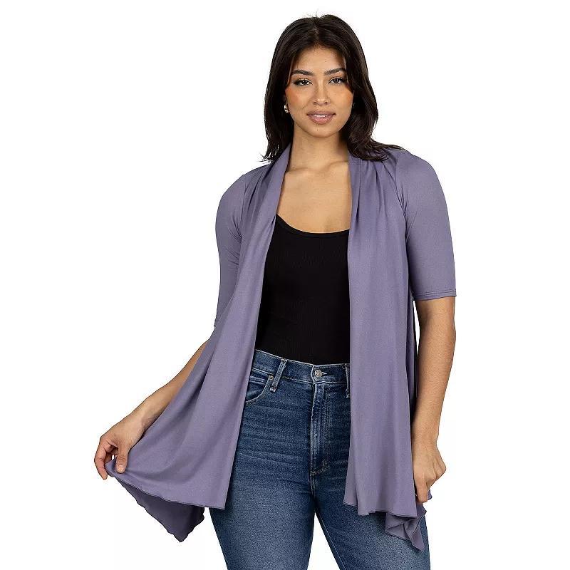 Women's 24Seven Comfort Apparel Loose Fit Open Front Cardigan with Half Sleeve, Size: Small, Pink Product Image