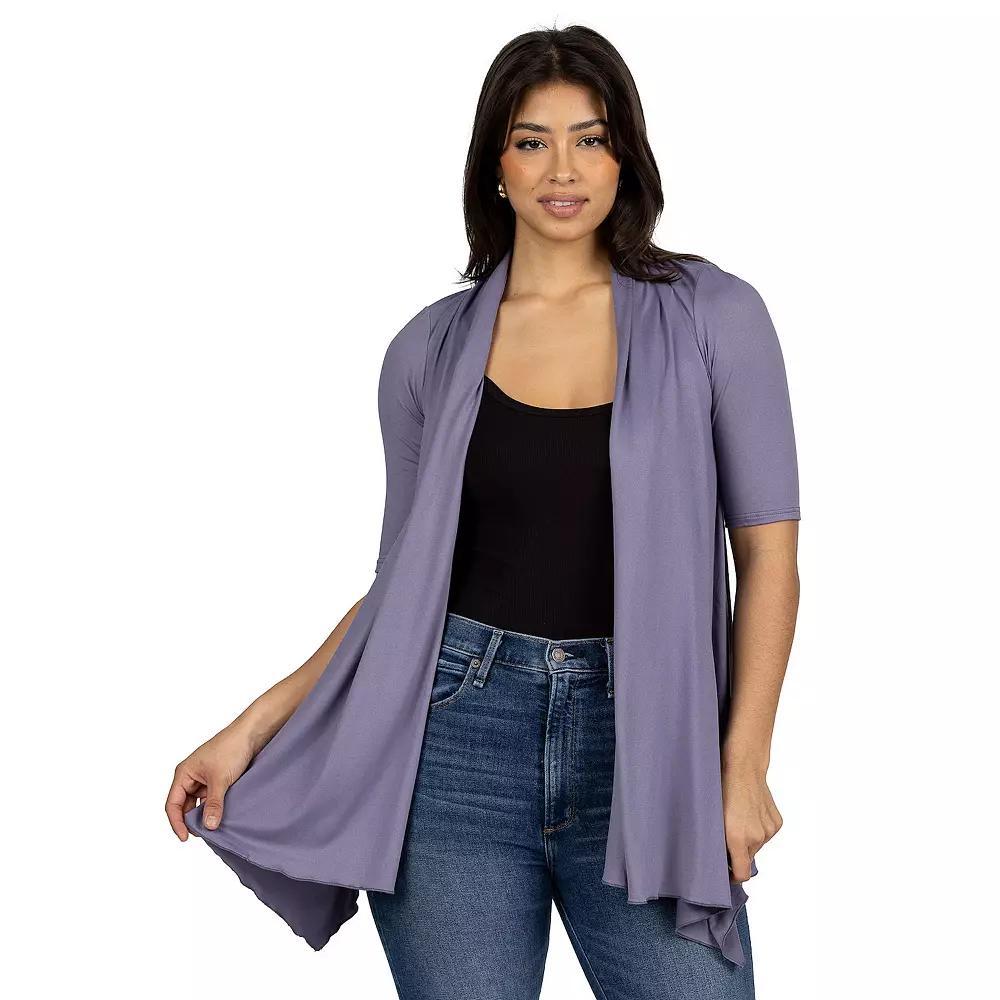 Women's 24Seven Comfort Apparel Loose Fit Open Front Cardigan with Half Sleeve, Size: Small, Pink Product Image