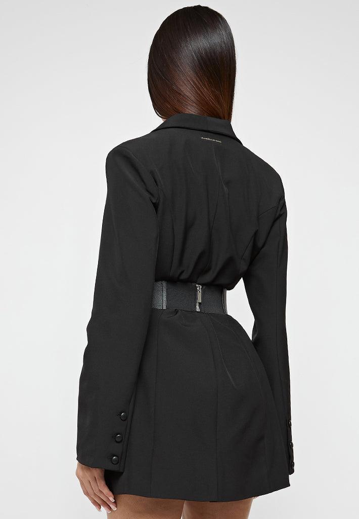 Chain Belted Blazer Dress - Black Female Product Image