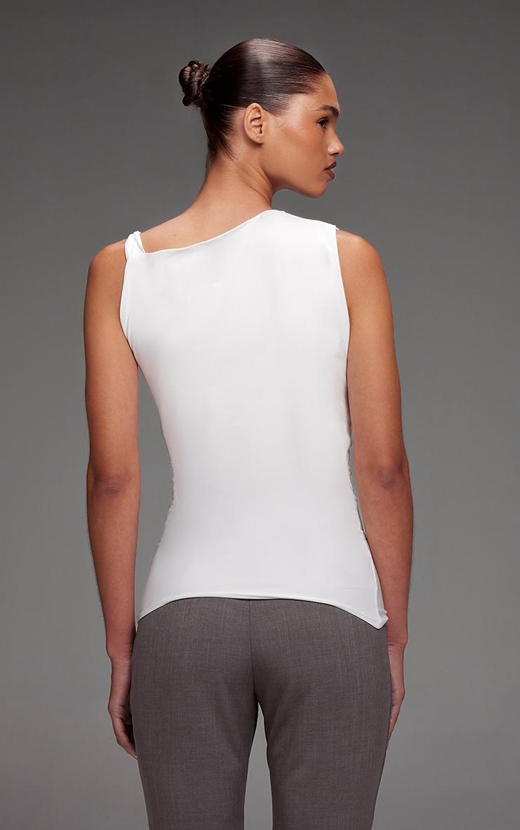  Cream Slinky Ruched Twist Strap Detail Long Top Product Image