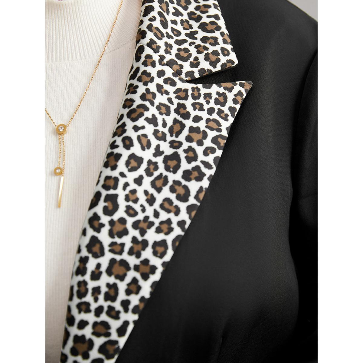 Plus Size Leopard Patchwork Contrast Blazer Black Women Work Leopard Contrast Sleeve Long Sleeve Suit Collar 26/4X Pocket At the Office Blazers BloomChic Product Image