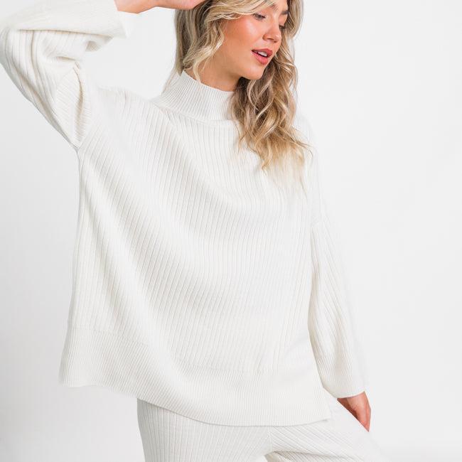 Good To Go Cream Mock Neck Ribbed Sweater FINAL SALE Product Image