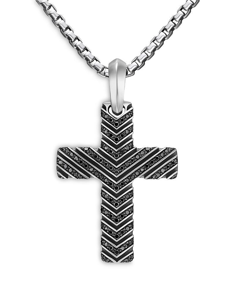Mens Chevron Cross Pendant in Sterling Silver with Black Diamonds, 36mm Product Image