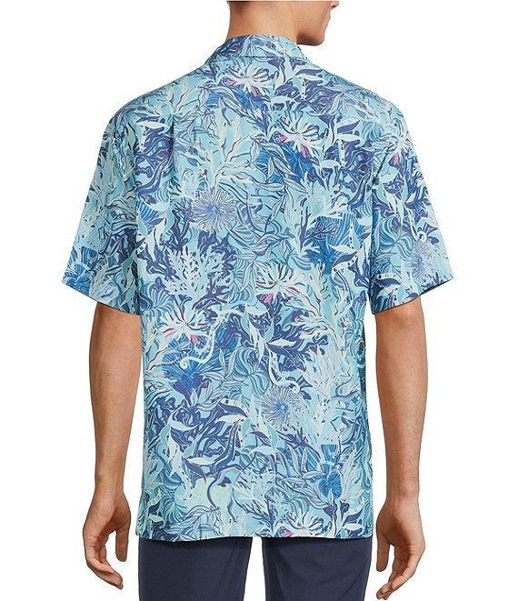 Caribbean Retro Coral Print Short Sleeve Woven Shirt Product Image