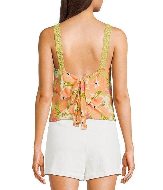Sadie & Sage Floral Print Crochet Lace Strap Cropped Tank Top Product Image