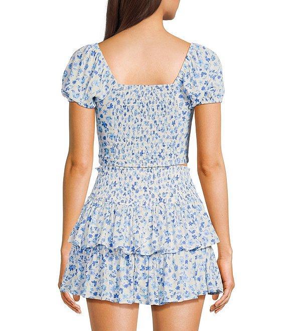 Dee Elly Square Neck Short Sleeve Ditsy Floral Coordinating Crop Top Product Image