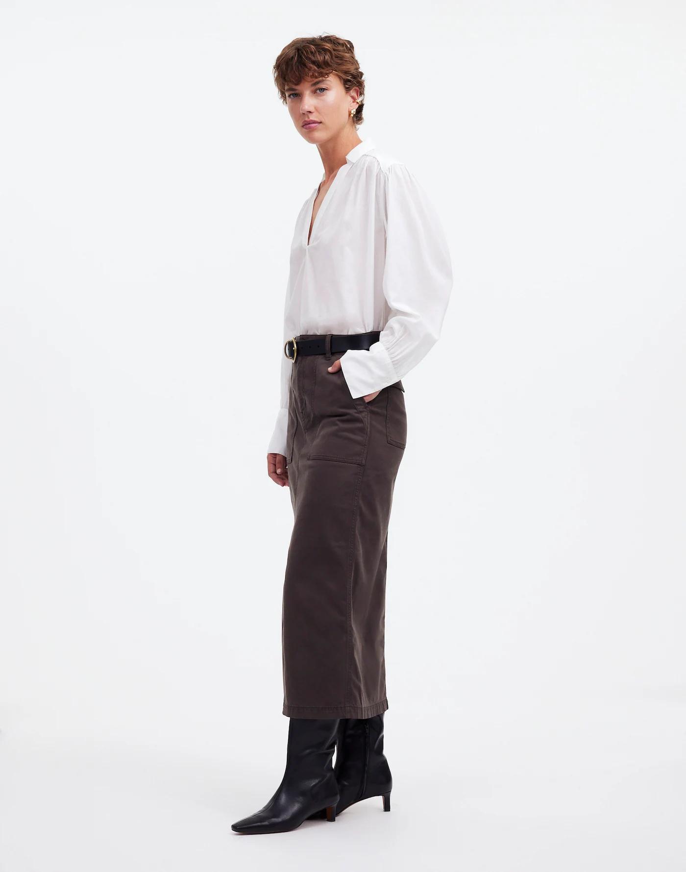 Twill Patch Pocket Midi Skirt Product Image