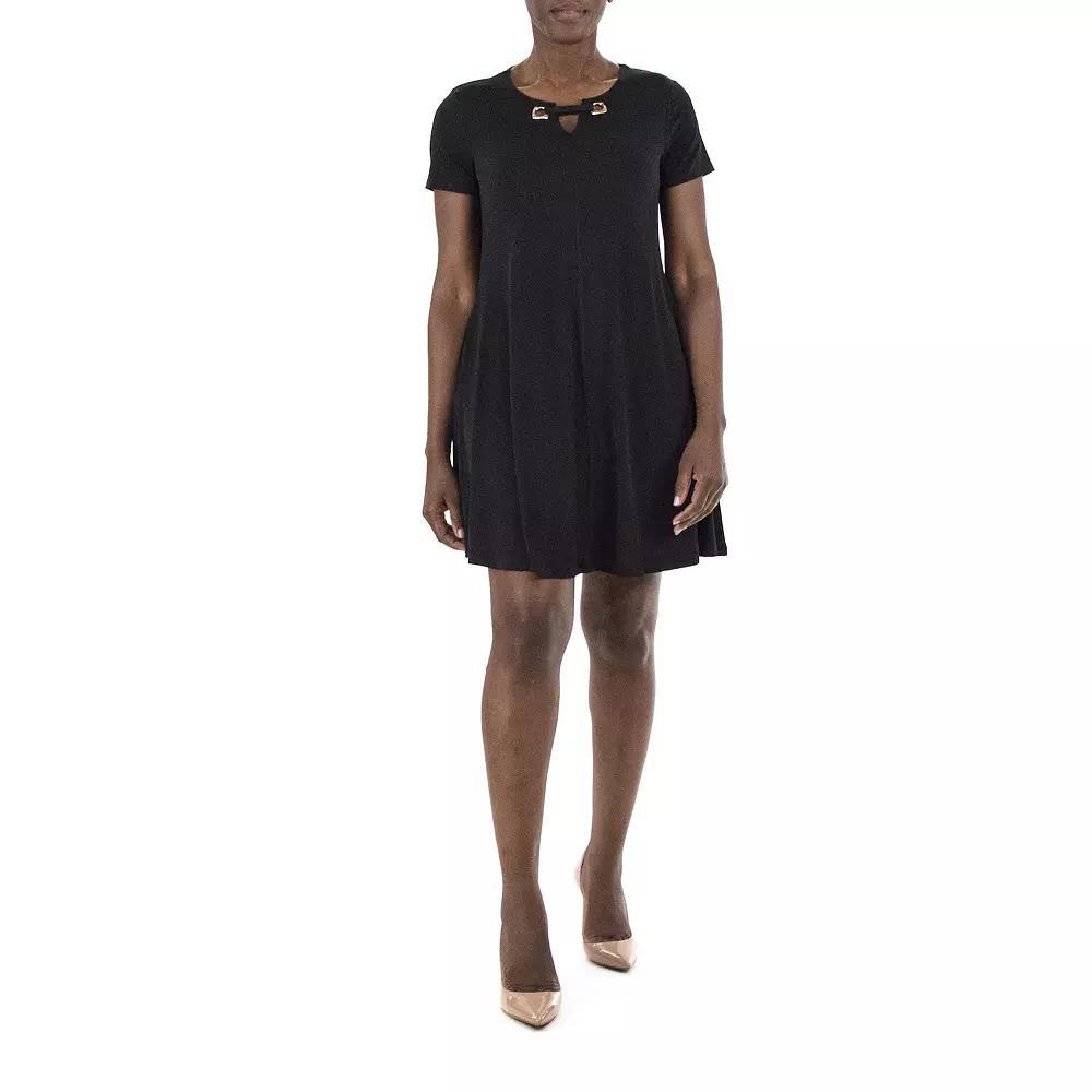 Women's Nina Leonard Embellished Swing Dress, Size: Large, Black Product Image