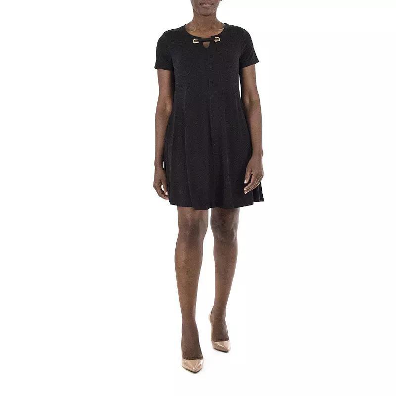 Women's Nina Leonard Embellished Swing Dress, Size: Large, Black Product Image