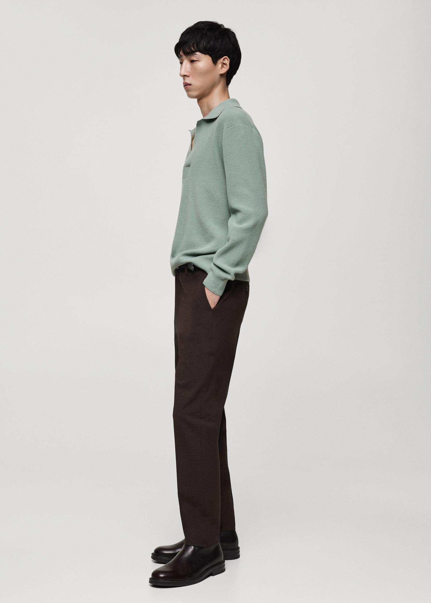 Knitted wool blend polo sweater - Men | MANGO USA Product Image