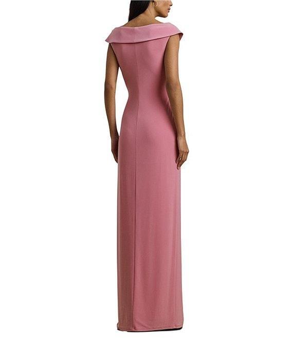 Lauren Ralph Lauren Knit Jersey Off-The-Shoulder Neck Sleeveless Front Twist Sheath Gown Product Image