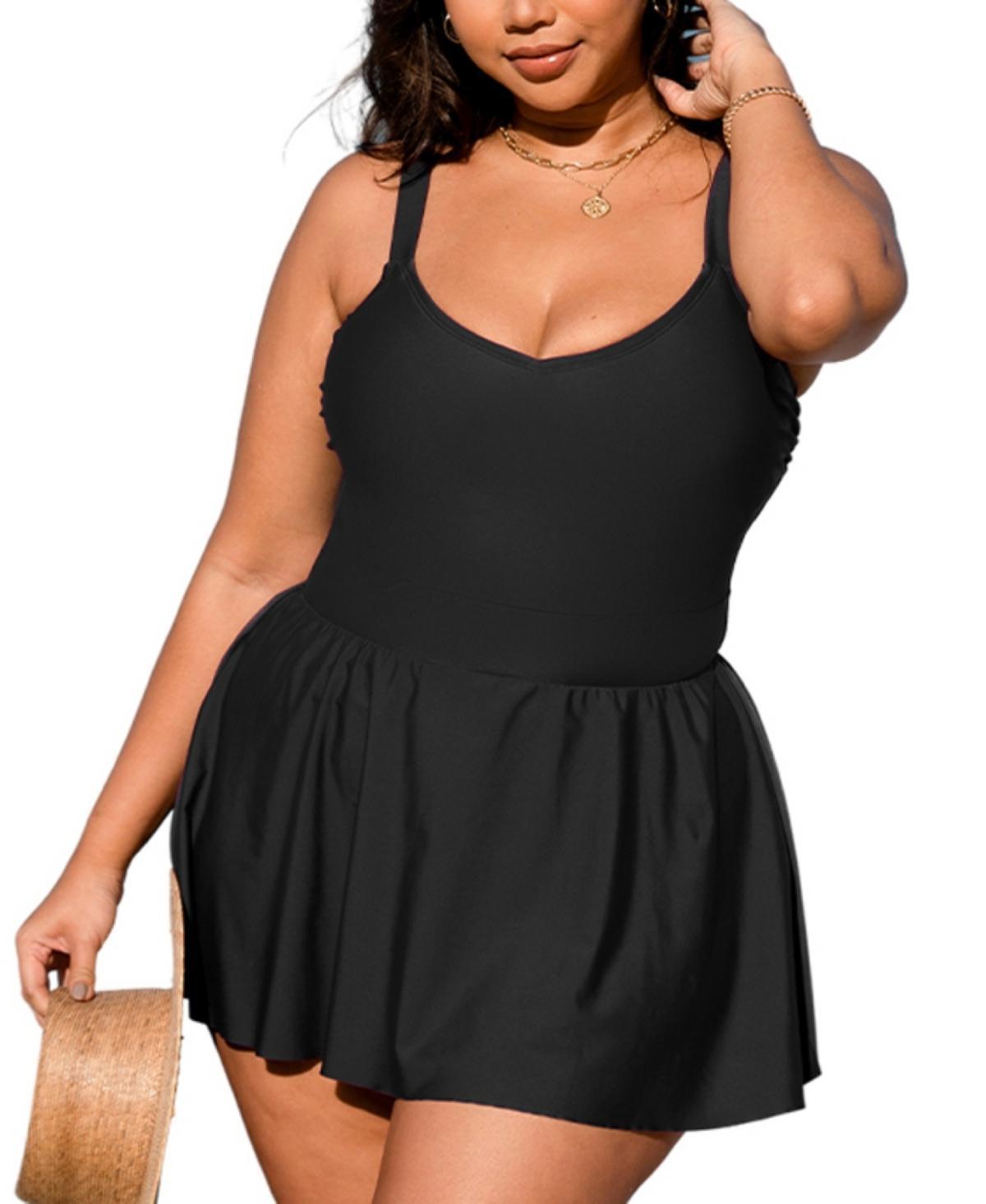 Plus Size Cupshe Banded Waist Adjustable Straps Ruffled Swimdress, Womens Product Image