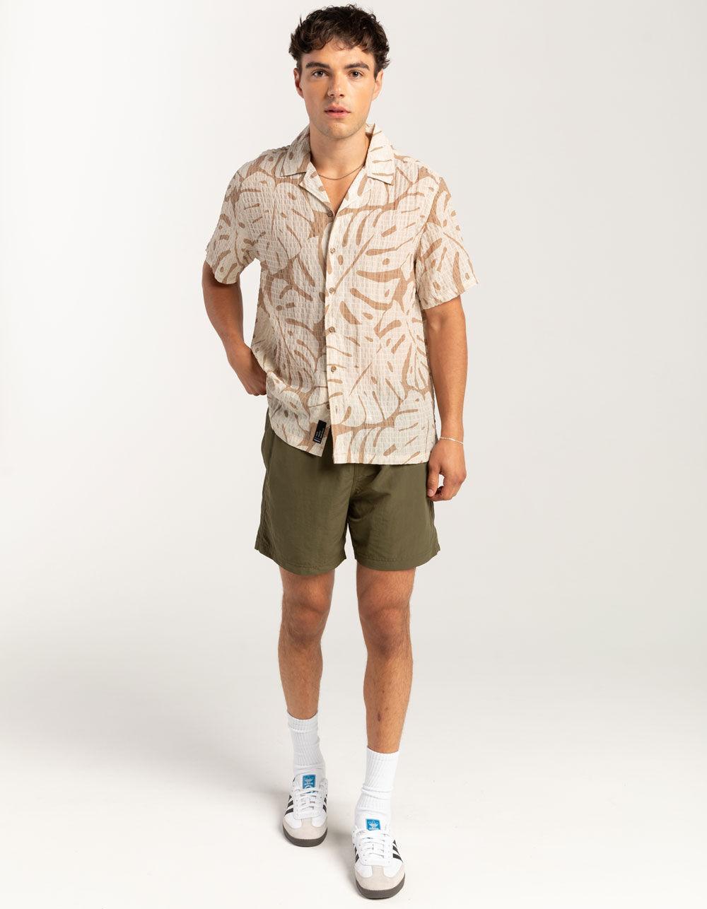 RSQ Mens Texture Leaf Camp Shirt - TAN Product Image