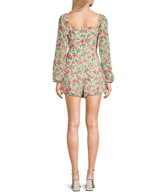 Honey and Rosie Clip Dot Chiffon Cowl Neck Long Sleeve Ruffle Front Romper Product Image