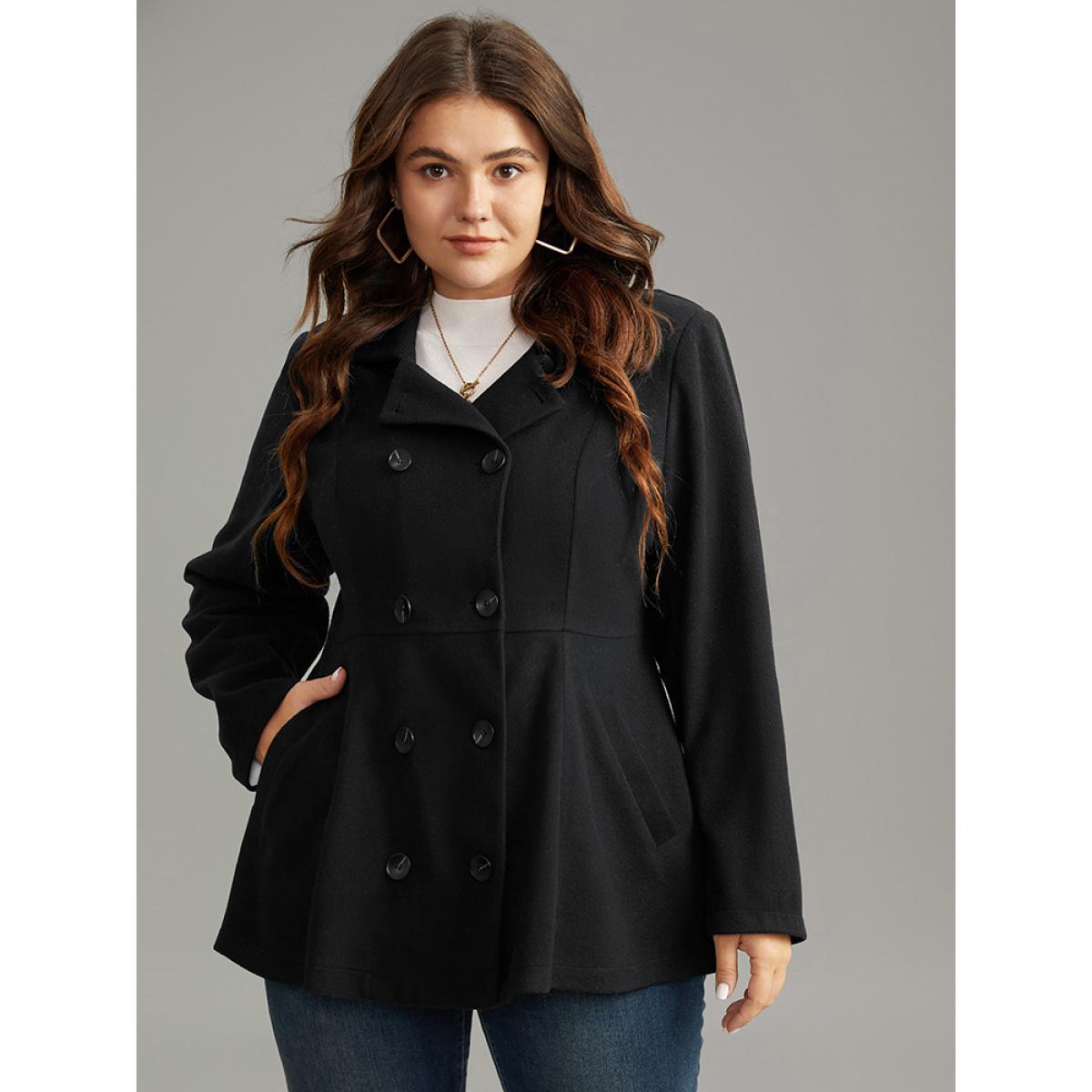 Plus Size Lapel Collar Double Breasted Blazer Black Women Dailywear Plain Plain Sleeve Long Sleeve Lapel Collar 14-16/1X Pocket Casual Blazers BloomChic Product Image