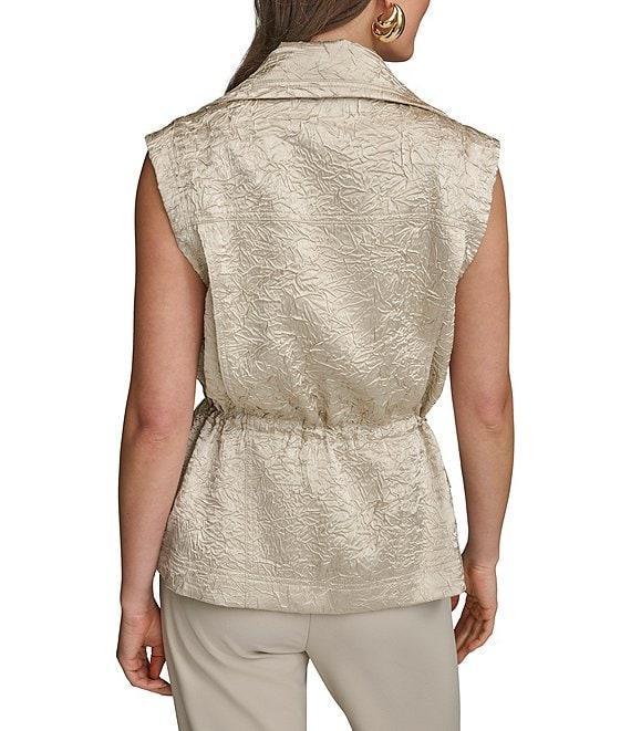 Donna Karan Double Lapel Collar, Sleeveless Metallic Stretch Vest Product Image