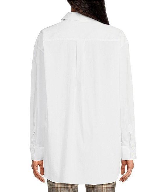 Gianni Bini Prep Cotton Blend Point Collar Long Sleeve Button Front Blouse Product Image
