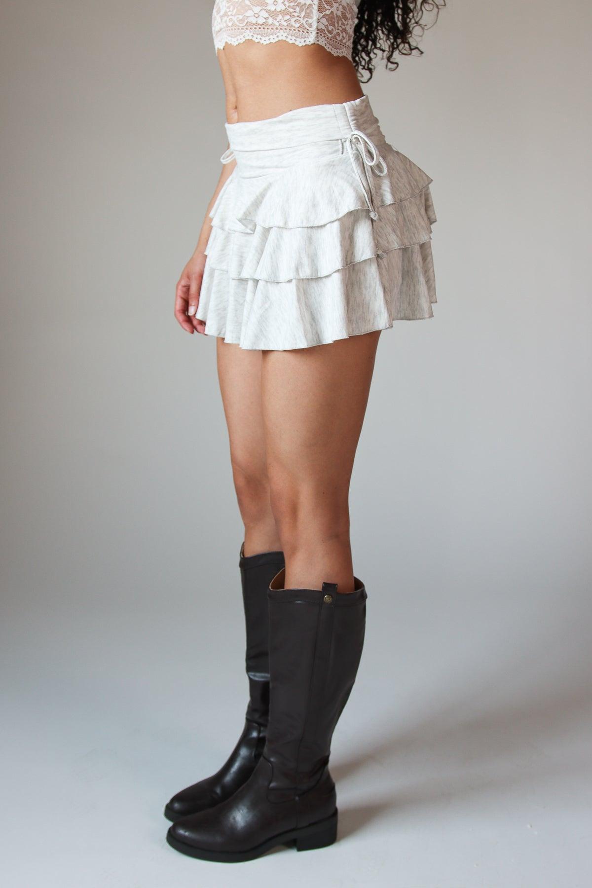 Drawstring Ruched Tiered Mini Skort Product Image