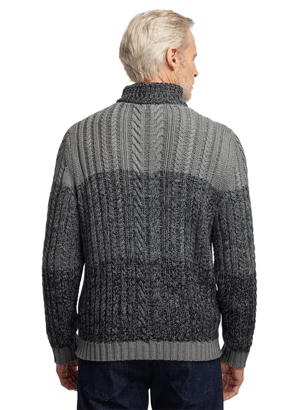 Cotton Cable Full Zip Mock Neck Sweater - Black/grey Product Image