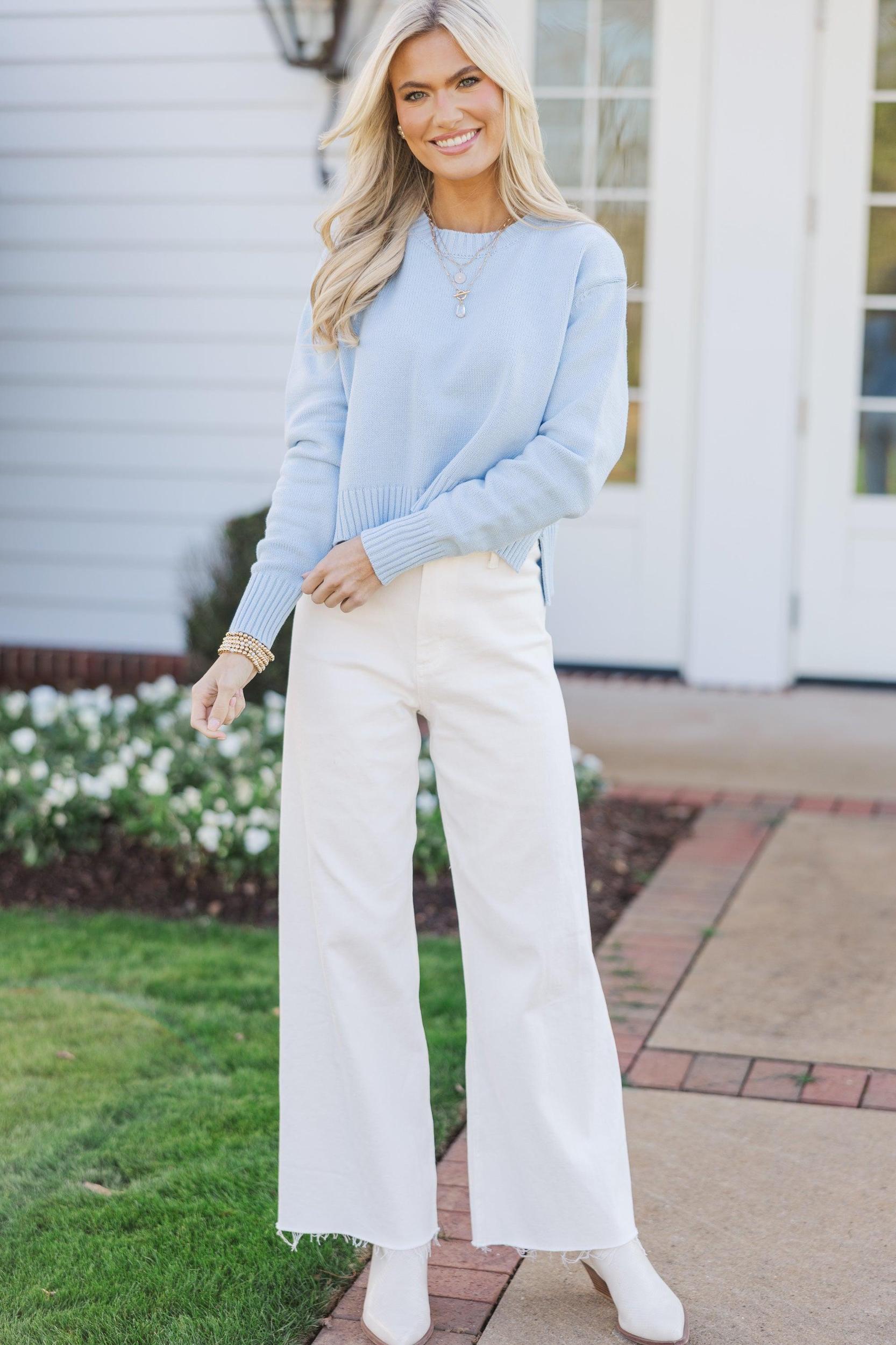 Lucky You Light Blue Cropped Sweater Female Product Image