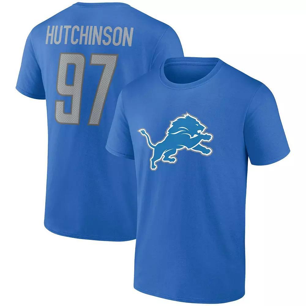 Men's Fanatics Branded Aidan Hutchinson Blue Detroit Lions Player Icon Name & Number T-Shirt, Size: 2XL Product Image