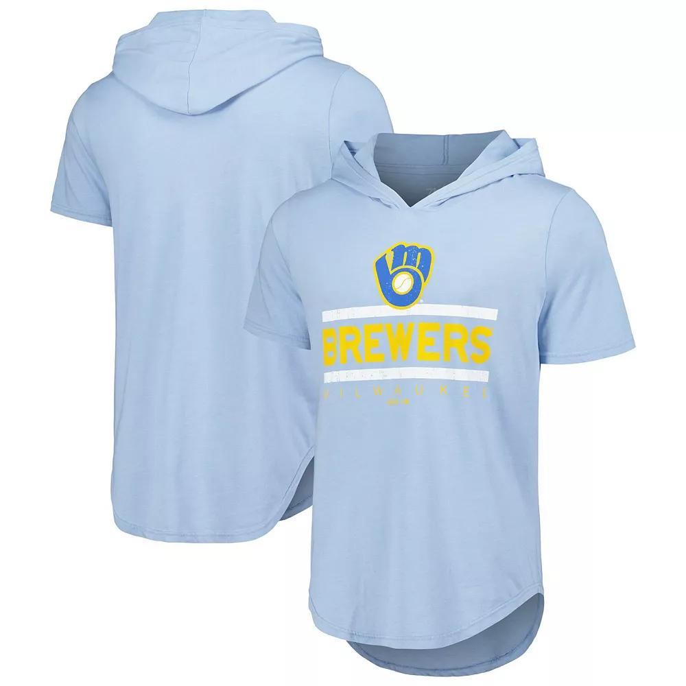 Men's Majestic Threads Powder Blue Milwaukee Brewers Tri-Blend Hoodie T-Shirt, Size: Medium, Light Product Image