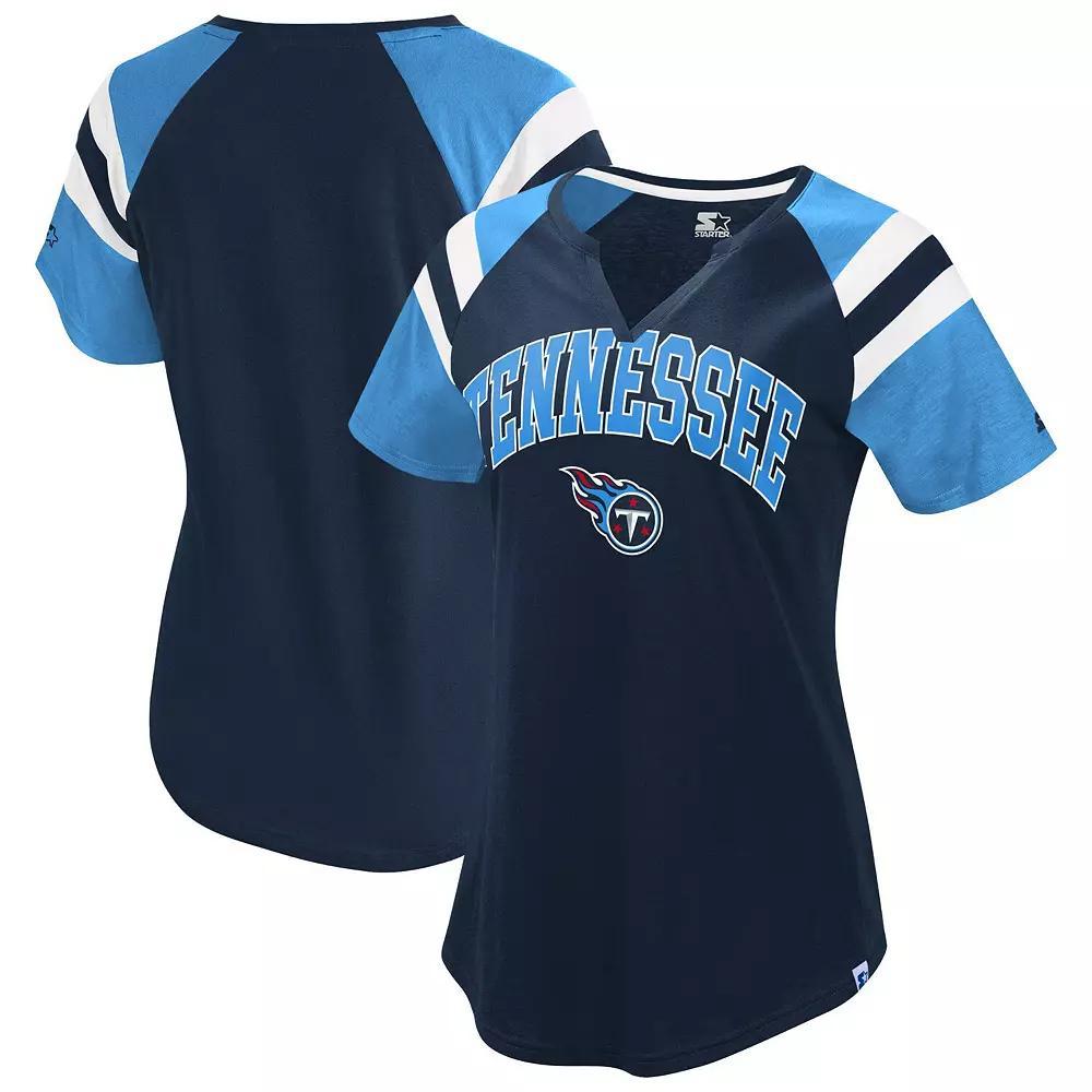 Women's Starter  Navy Tennessee Titans Game On Notch Neck Raglan T-Shirt, Size: Medium, Blue Product Image