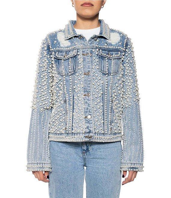 Azalea Wang Alara Collared Cropped Denim Jacket Product Image