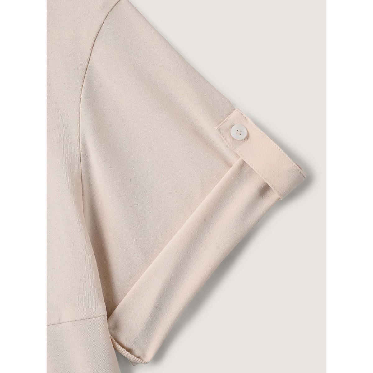 Plus Size Apricot Toothpick Pleats Tab Sleeve Long Blouse Women Elbow-length sleeve Shirt collar Everyday-Casual Blouses BloomChic 22-24/3X Product Image