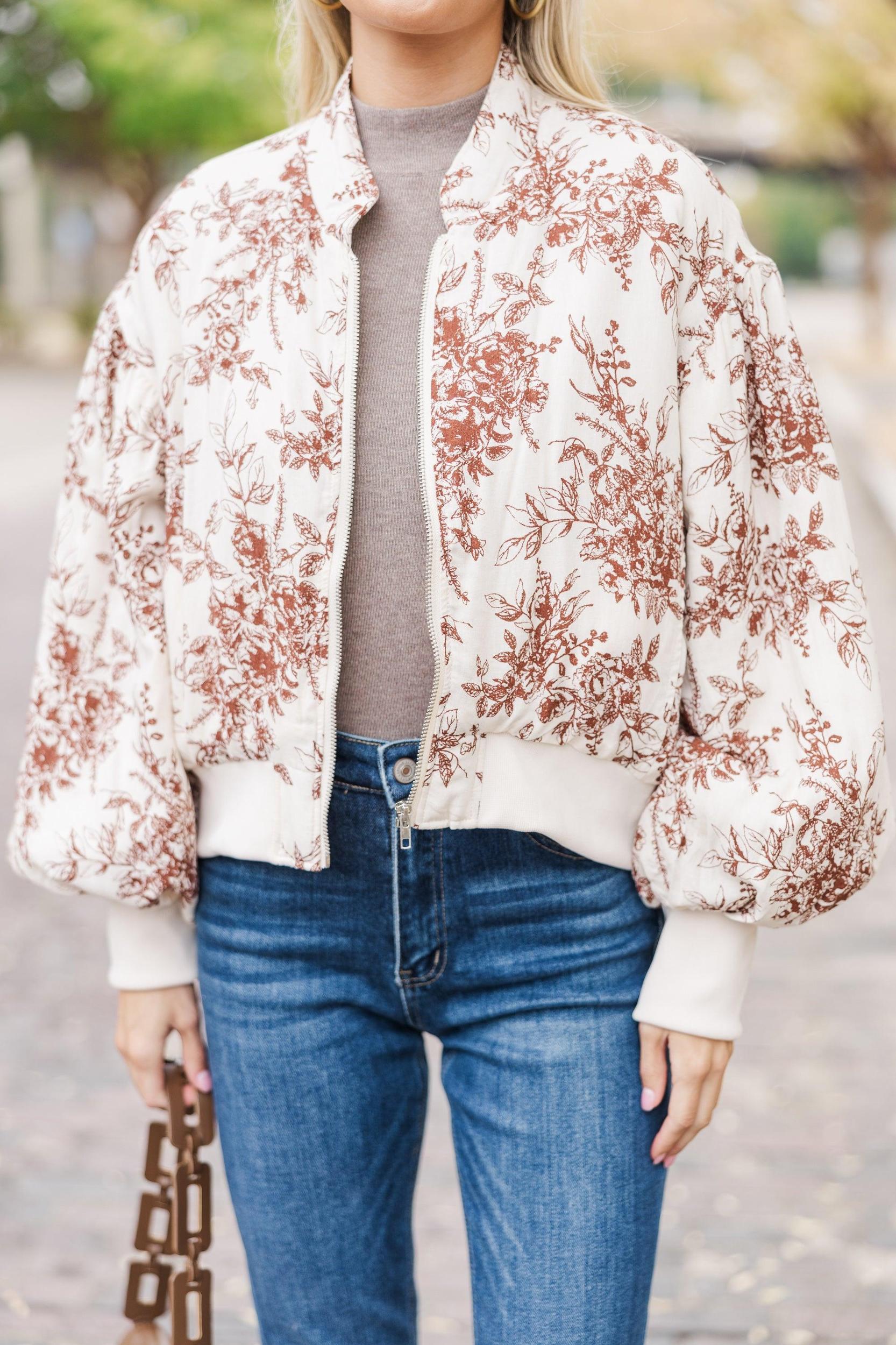 Be Yourself Brown Toile Bomber Jacket Female Product Image