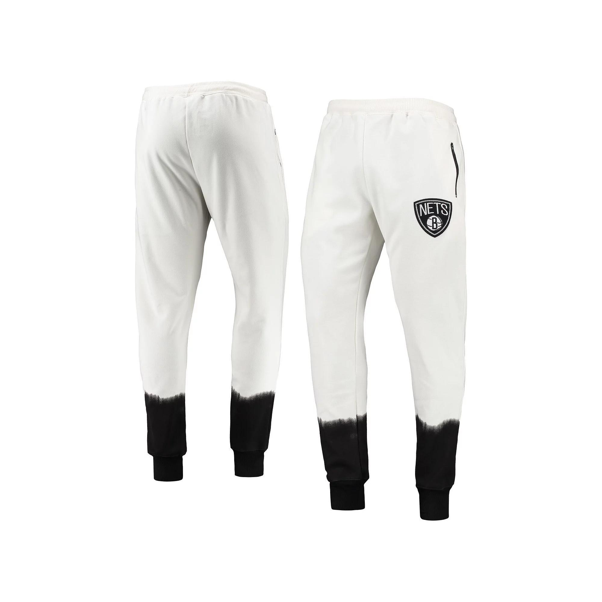 Men's Oatmeal Brooklyn Nets Double Dribble Tie-Dye Fleece Jogger Pants, Size: Large, Team Product Image