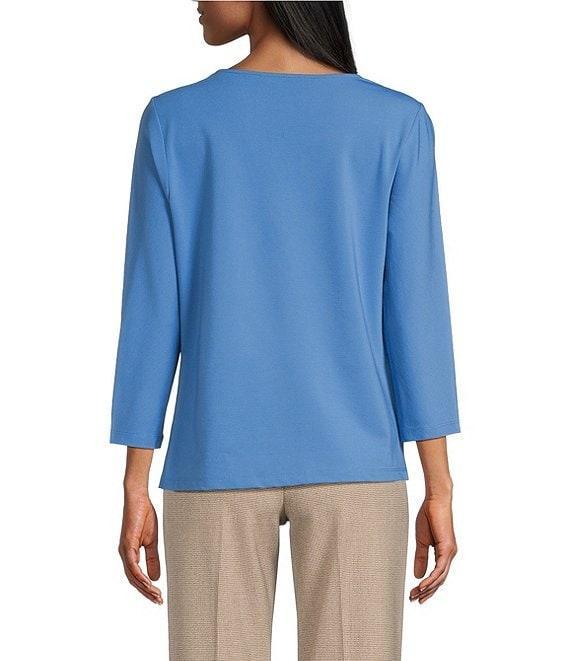 Investments Knit 3/4 Sleeve Front Drape Crew Neck Top Product Image