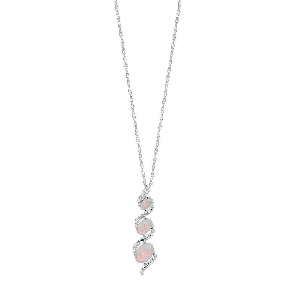 Sterling Silver Lab-Created White Opal & Lab-Created White Sapphire 3-Stone Pendant, Women's, Size: 18" Product Image