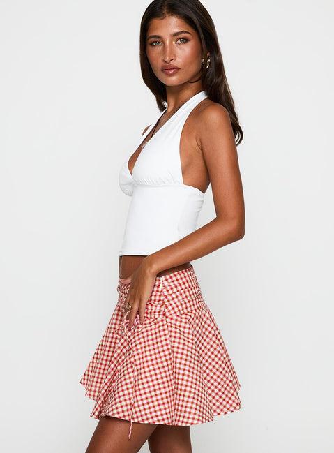 Sweet Verona Ruched Mini Skirt Red Check Product Image