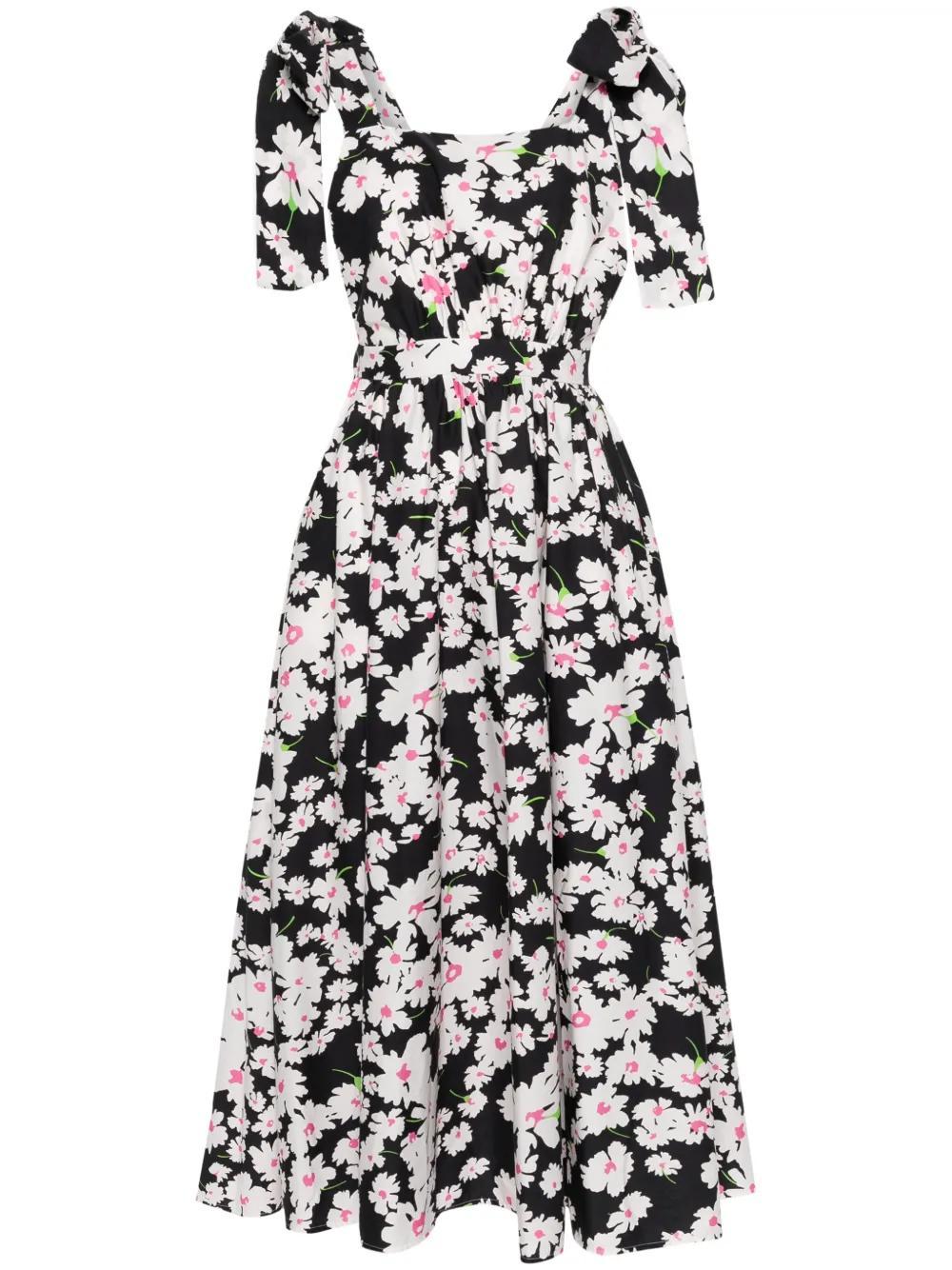 MSGM Floral Cotton Midi Dress In Multicolor Product Image
