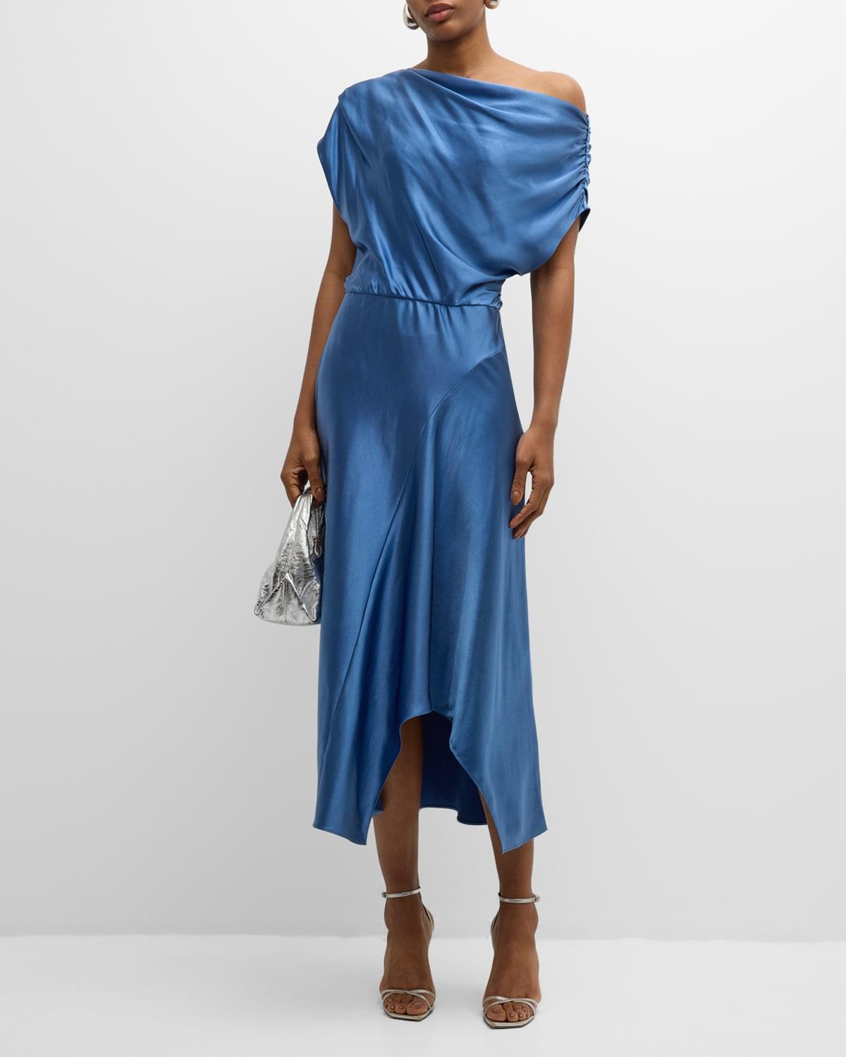 Jasmine Draped Satin Midi Dress Product Image