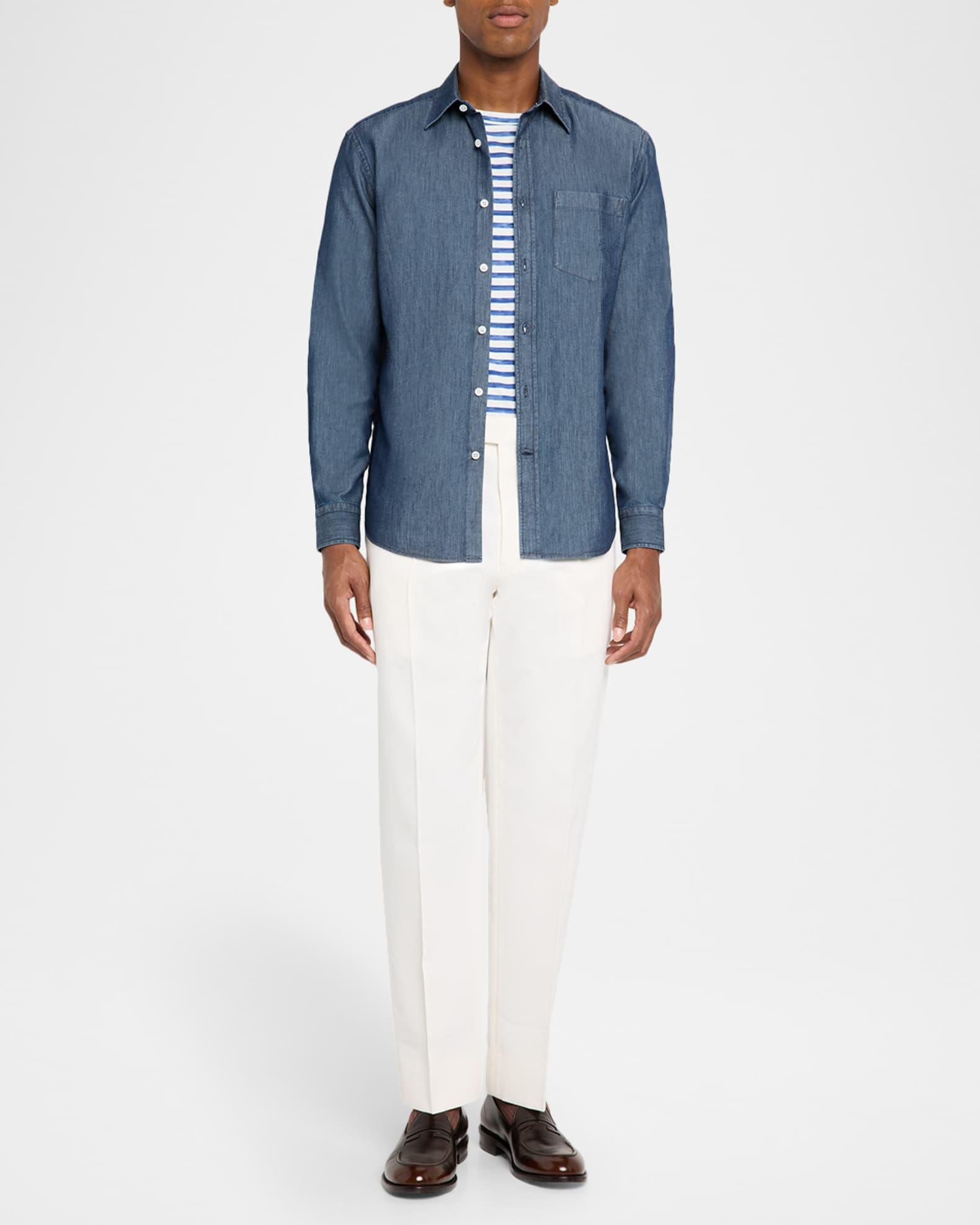 Men's Silk-Cotton Chambray Long-Sleeve Shirt Product Image