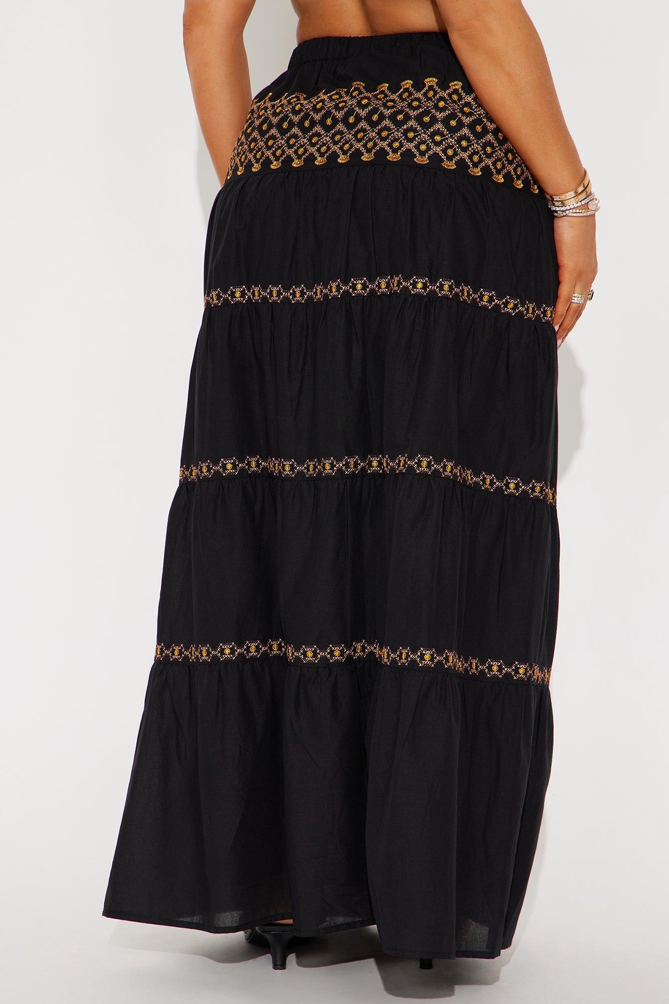 Sabrina Embroidered Tiered Maxi Skirt - Black/combo Product Image