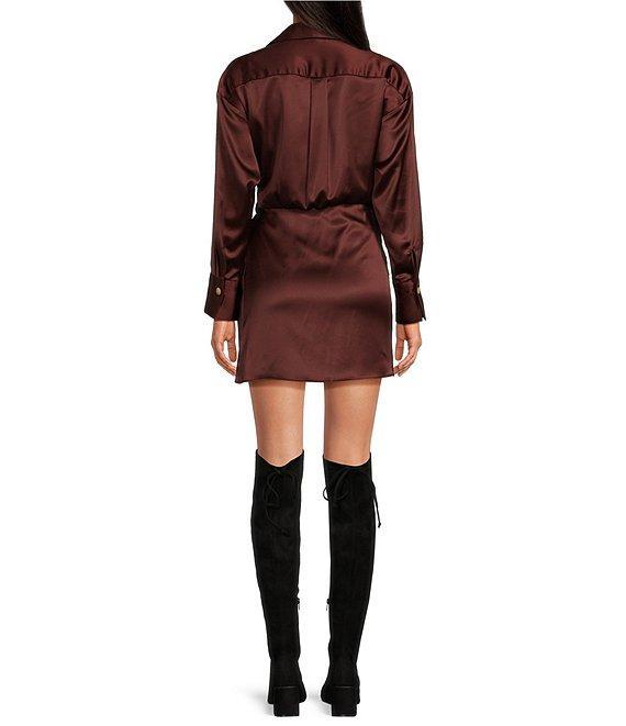 Gianni Bini Avery Long Sleeve Satin Point Collar Neck Faux Wrap Dress Product Image