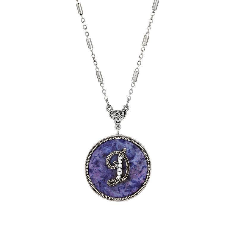 1928 Silver Tone Round Initial Pendant Necklace, Women's, G Product Image