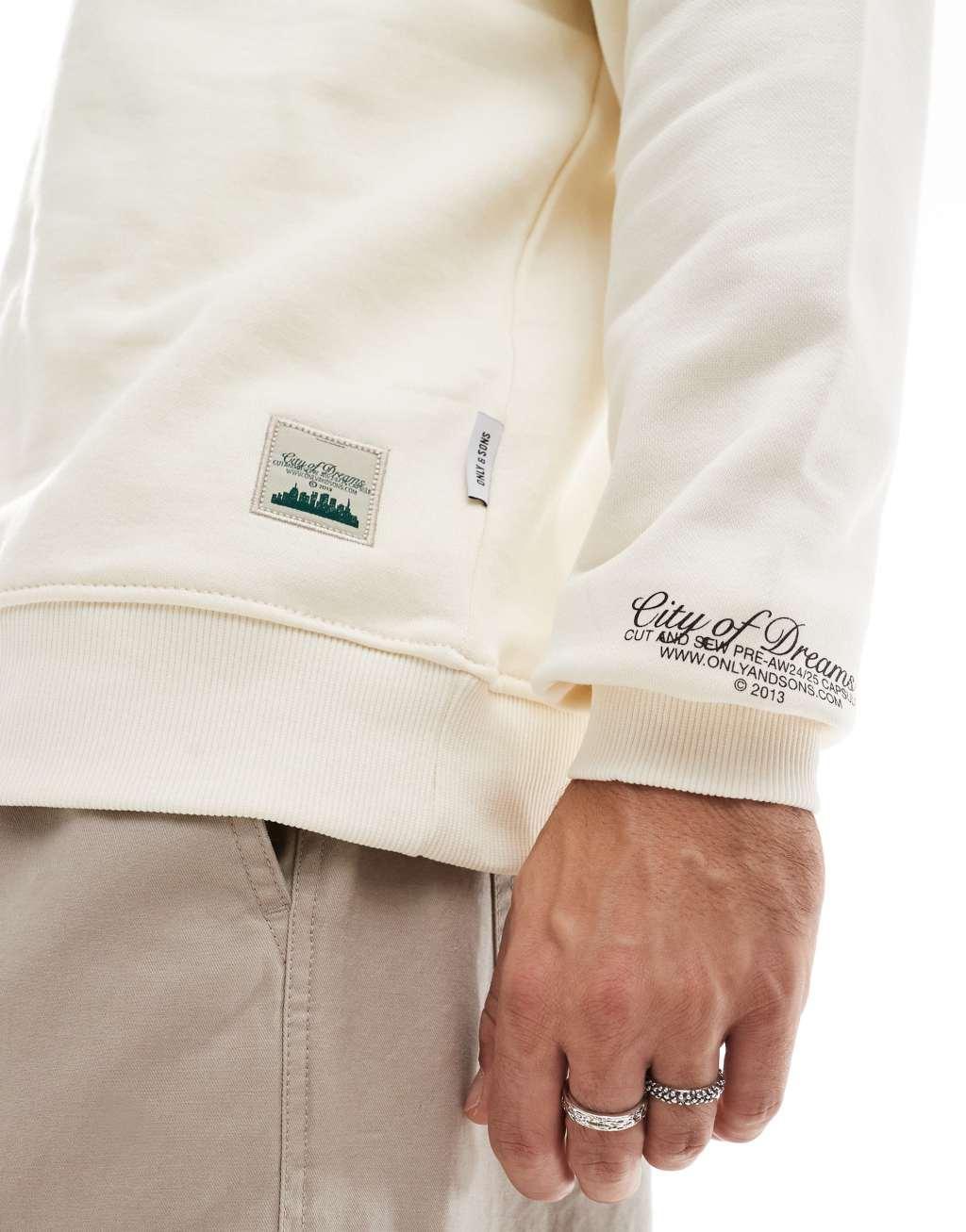 ONLY & SONS high neck 1/4 zip sweater in cream Product Image