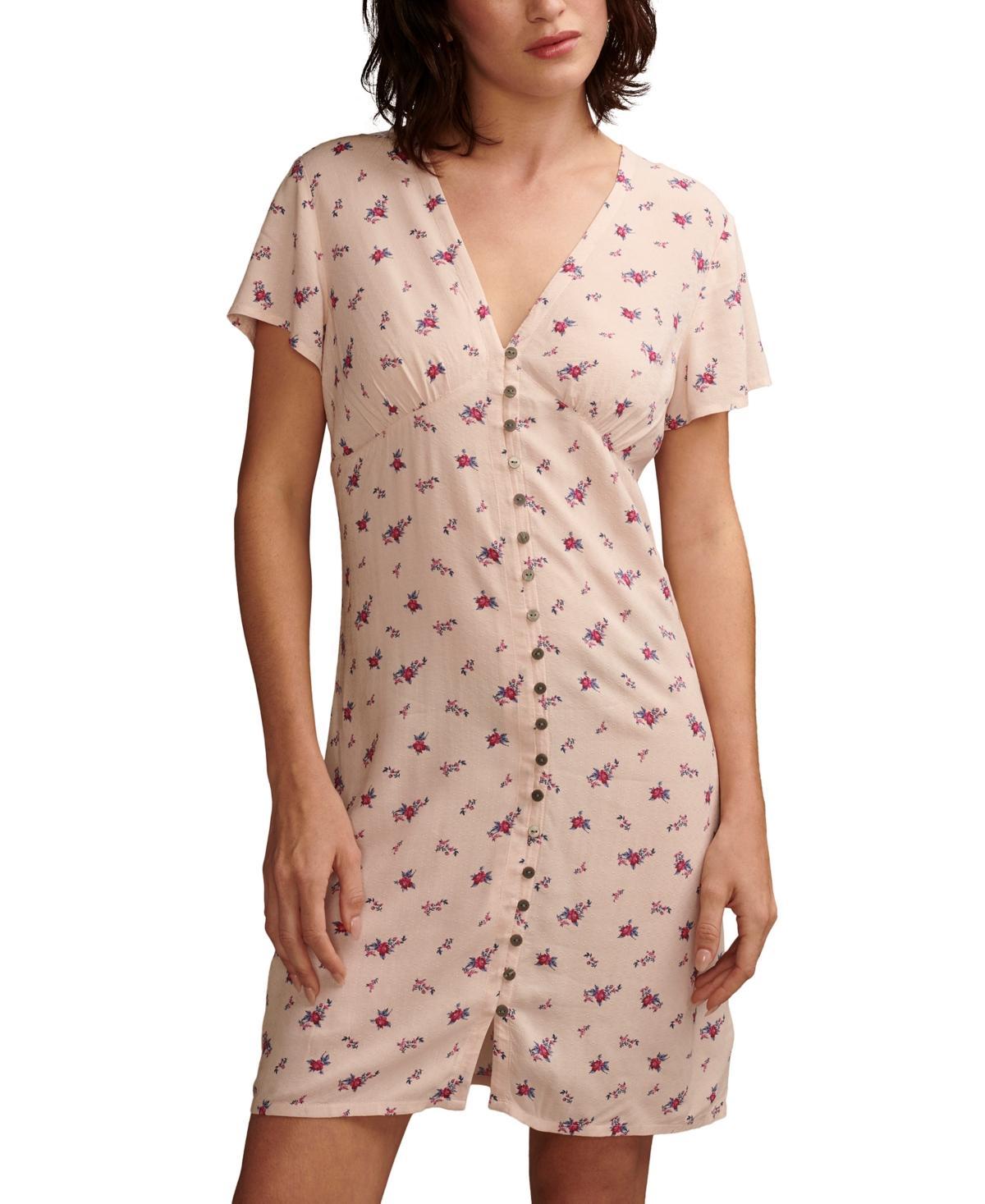 Lucky Brand Mini Short Sleeve Slip Dress (Peach Blush Multi) Women's Dress Product Image