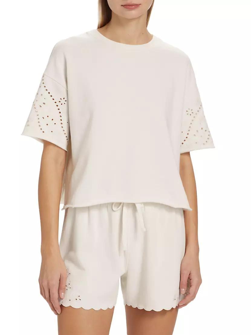 Raylee Eyelet-Embroidered Boxy Short-Sleeve Sweatshirt Product Image