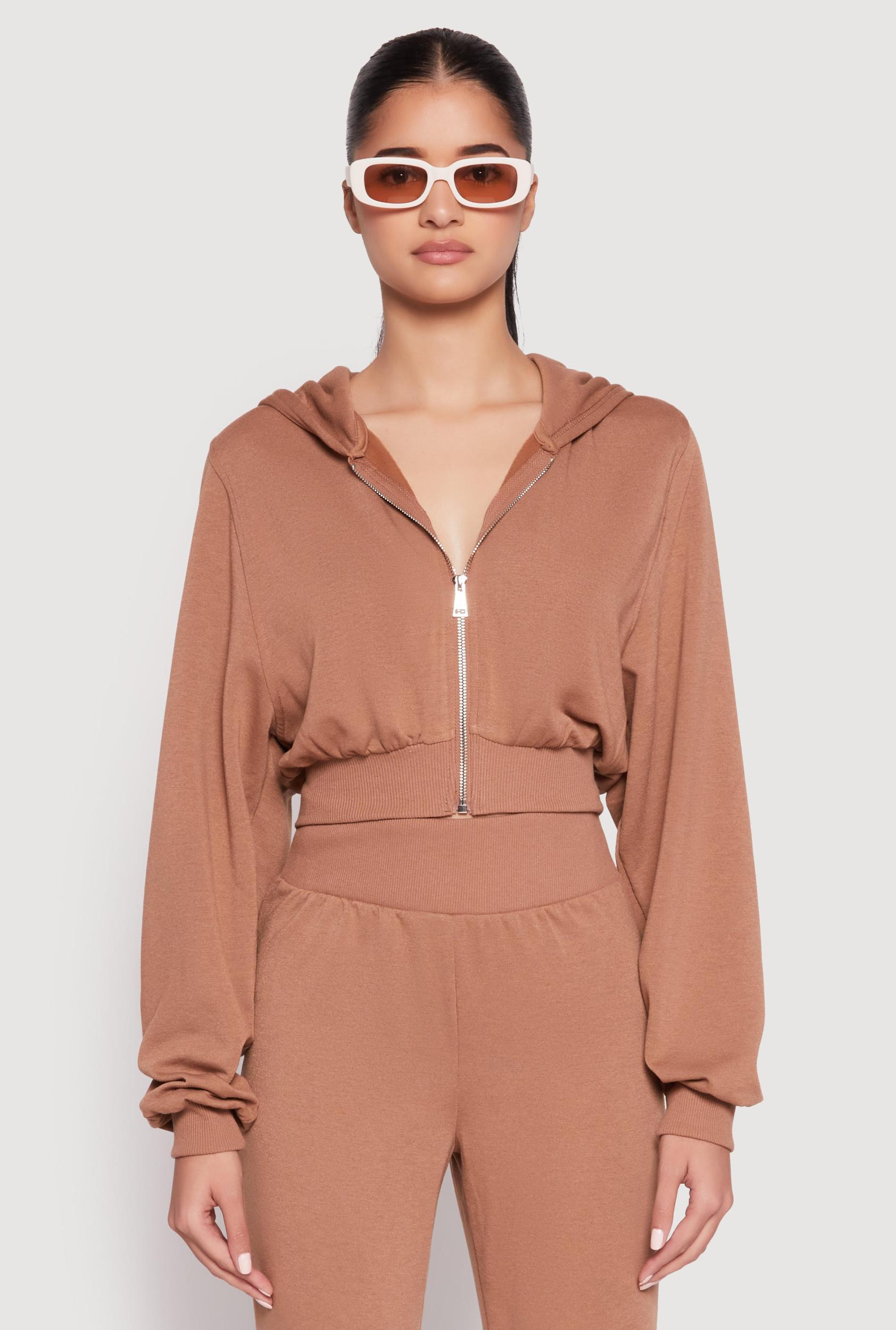 Womens Zip Front Cropped Hoodie Product Image