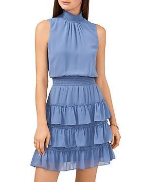 1. STATE Smocked Mock Neck Sleeveless Ruffle Tiered Mini Dress Product Image