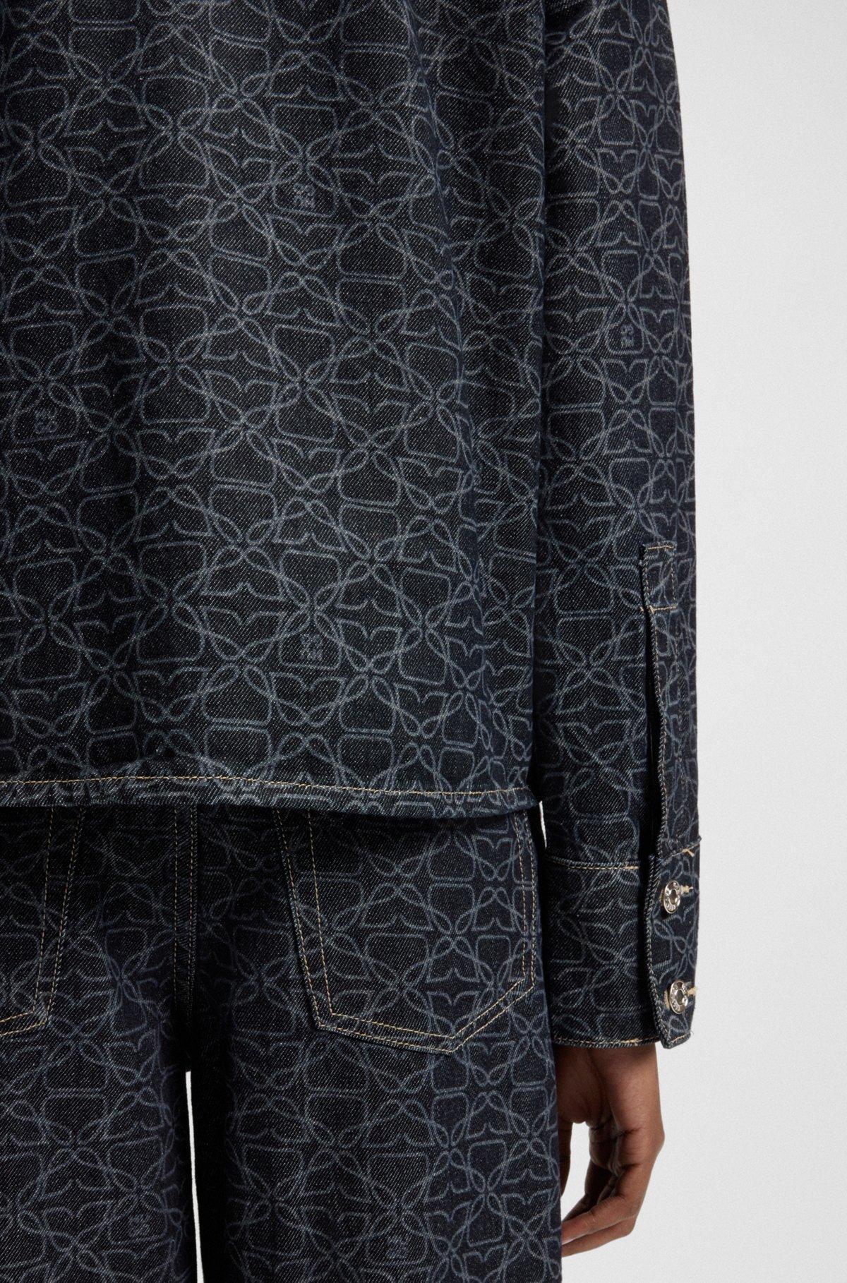 HUGO - Rigid-denim jacket with monogram laser print - Dark Blue Product Image