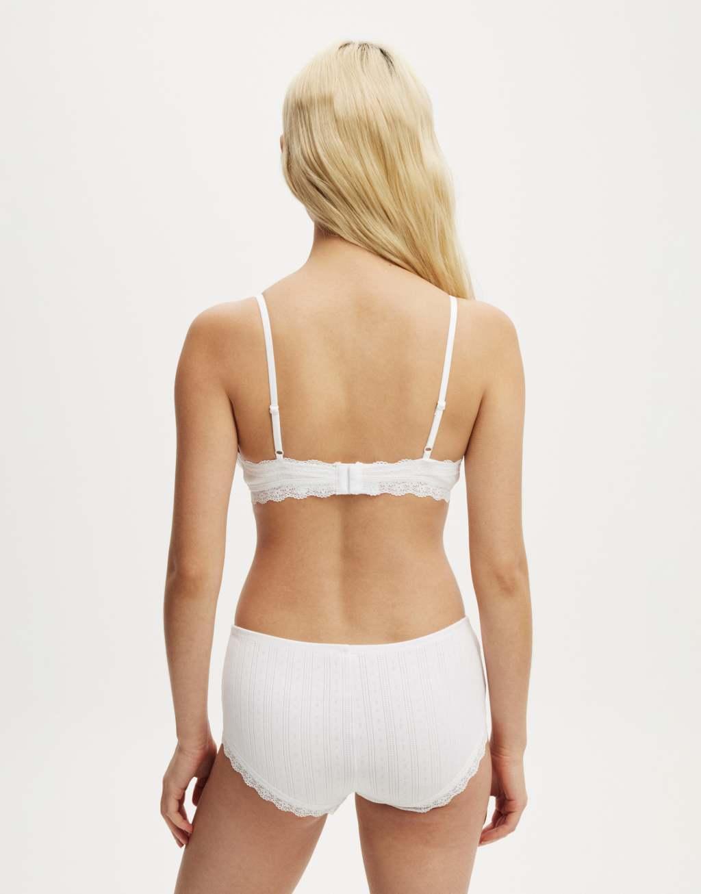 Cotton On cotton lace triangle padded bralette in white Product Image