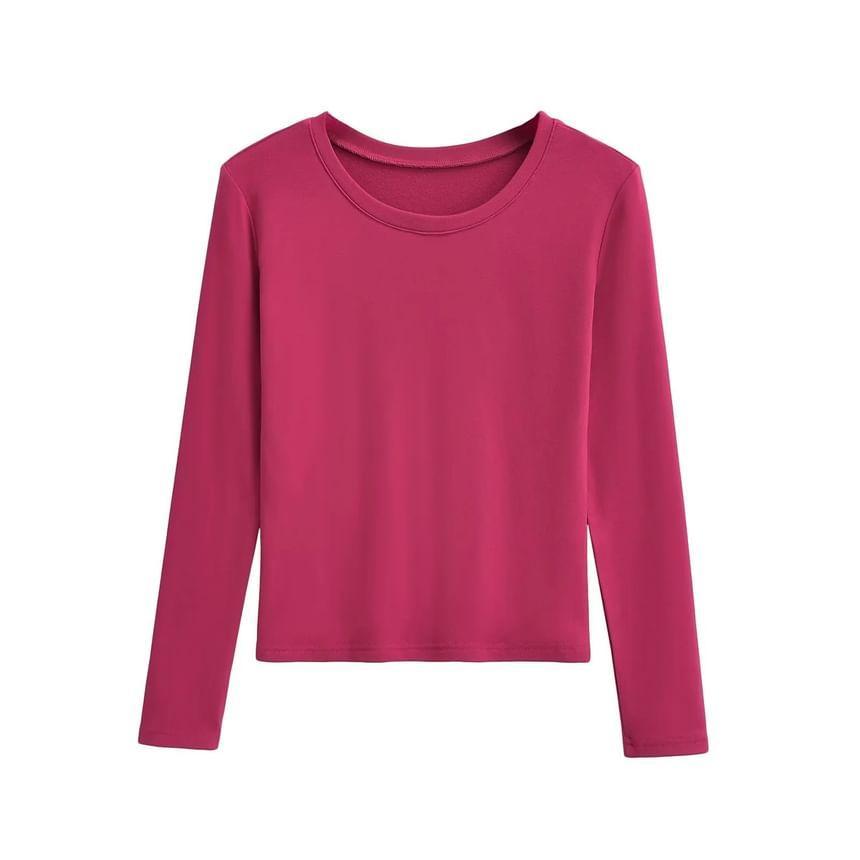 Long-Sleeve Round Neck Plain Tee Product Image