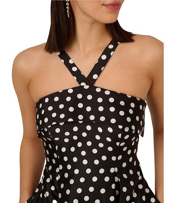 Adrianna Papell Halter Neck Polka Dot Mikado A-Line Midi Dress Product Image