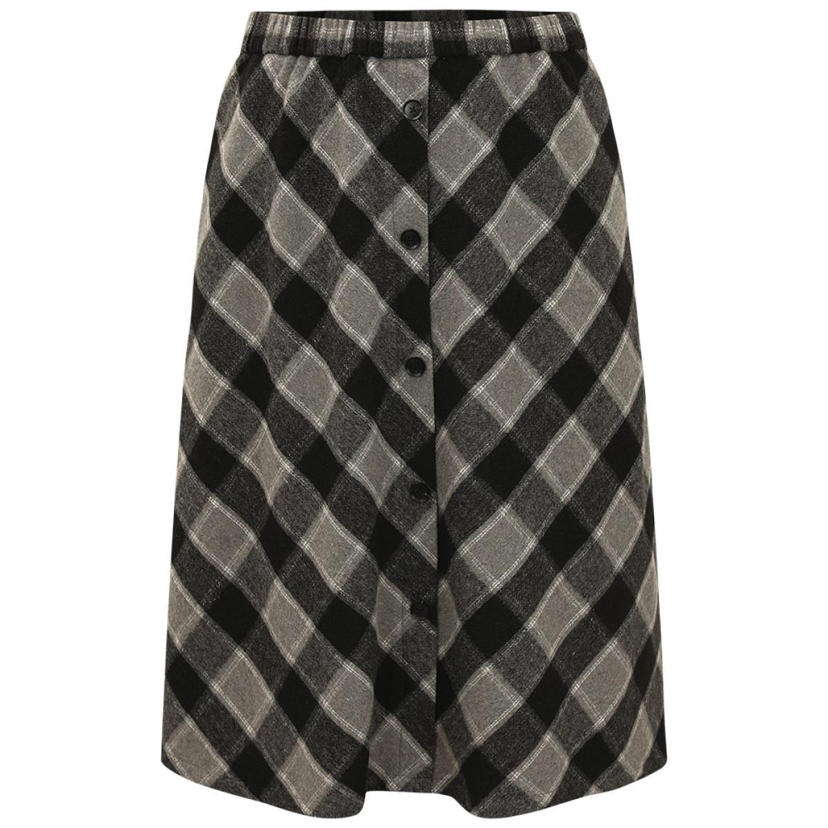 Plus Size Plaid Button Detail Pocket Skirt Women Black Office Elastic Waist No stretch Pocket Work Skirts BloomChic 18-20/2X Product Image